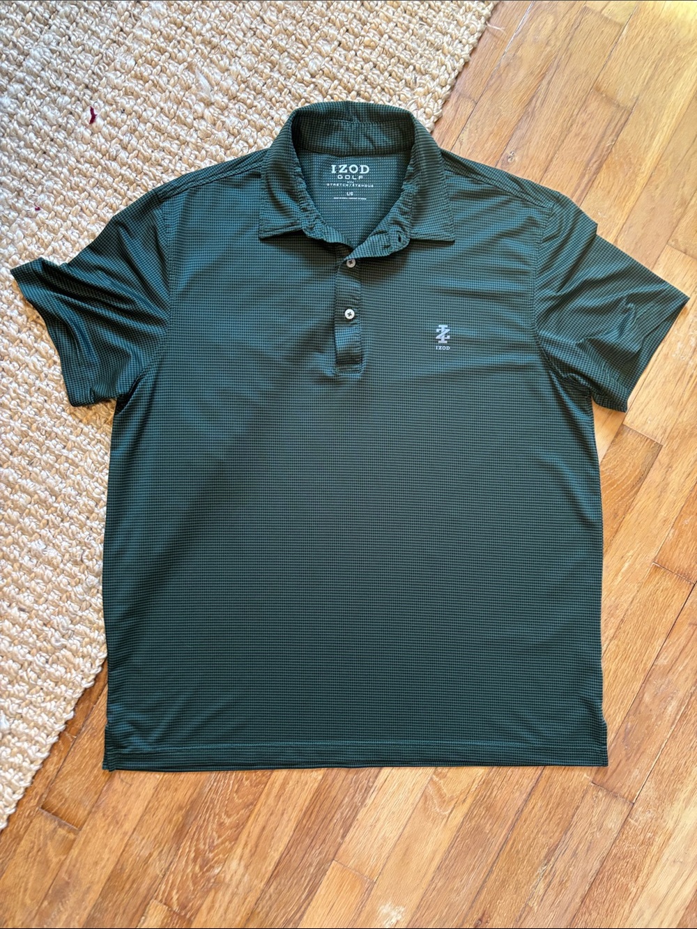 Izod Men's Dark Green Micro-Check Golf Polo